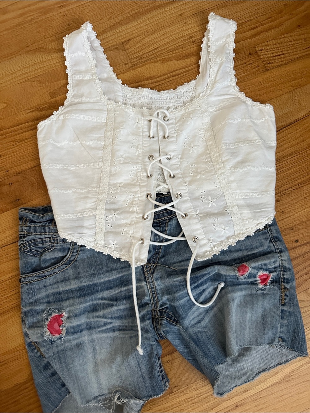 UNIONBAY Shorts and Lace Cropped top
